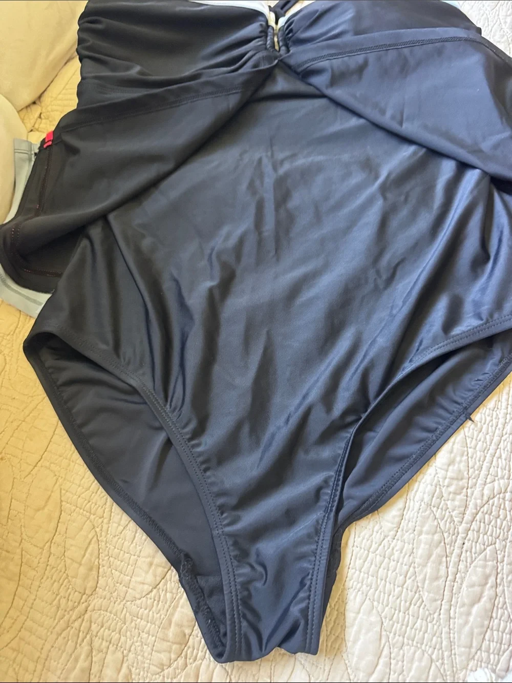Jones New York Navy One-Piece Swimsuit with White, Gray and Pink Accents